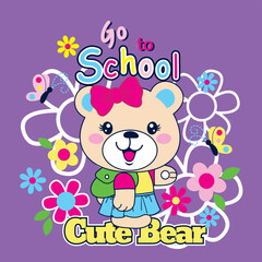 cute adorable bear with beautiful flower vector