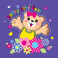 cute adorable bear with beautiful flower vector