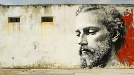 Urban Wall Art: A Striking Mural Depicts a Man's Face with Intricate Detail