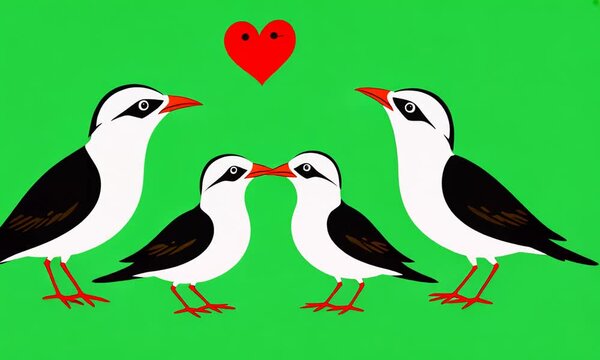 a frame with small birds kissing and forming hearts