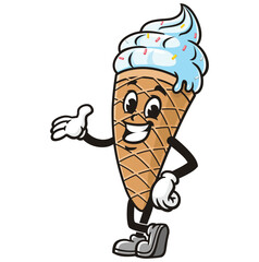 Smiling Ice Cream Cartoon Character Mascot Illustration Vector Clip-art Hand-drawn Logo Design