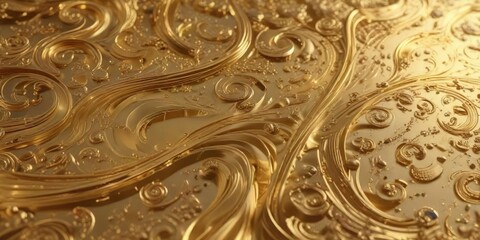 Obraz premium Shimmering gold foil with holographic swirls and patterns, glittering texture, shiny foil