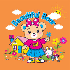 cute adorable bear with beautiful flower vector