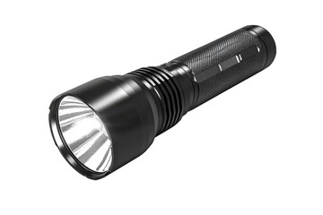 Black Flashlight Shines Brightly Isolated on PNG Transparent Background