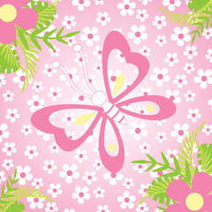 Cute butterfly with vibrant flowers vector