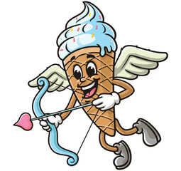 Ice Cream with cupid style,  Cartoon Character Mascot Illustration Vector Clip-art Hand-drawn Logo Design