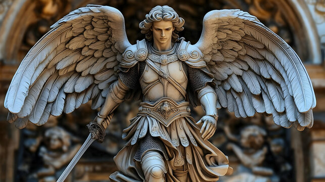 Angelic Warrior Statue: Wings, Sword, & Armor, Divine Sculpture, Celestial Figure