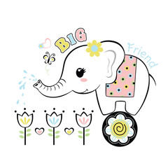 Adorable elephant vector illustration adorned with beautiful vibrant flowers in a cheerful and whimsical setting  