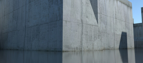 Minimalist Architectural Study of Form and Light in a Water-Filled Atrium. 3 Render