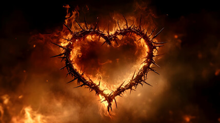 Burning Crown of Thorns: Heart in Flames, Symbol of Sacrifice, Spiritual Meaning