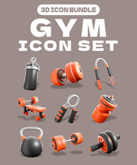 set of 3d icons gym 