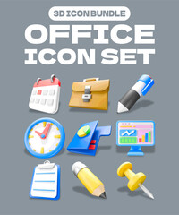 3d icon set of office