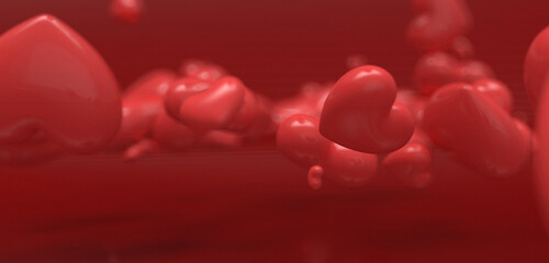 Heart 3d on the red background 3d rendering