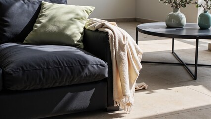 Generative AI, Modern close-up of a velvet sofa with minimalist decor