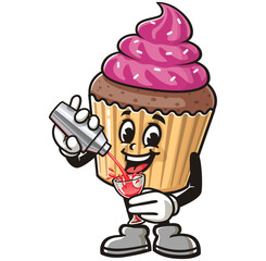Cupcake making cocktail,  Cartoon Character Mascot Illustration Vector Clip-art Hand-drawn Logo Design