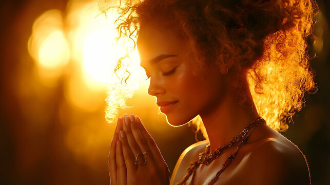 Woman Finds Inner Peace: Golden Hour Meditation, Spiritual Journey, Serene Sunset, Mindful Moment