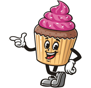 recommend clip art: Cupcake with Idea hand pose,   Cartoon Character Mascot Illustration Vector Clip-art Hand-drawn Logo Design