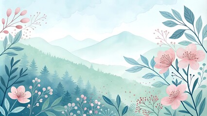  "A background with abstract watercolor strokes in spring tones: pale pink, sky blue, and soft green. A smooth gradient suitable for adding text in the center."
