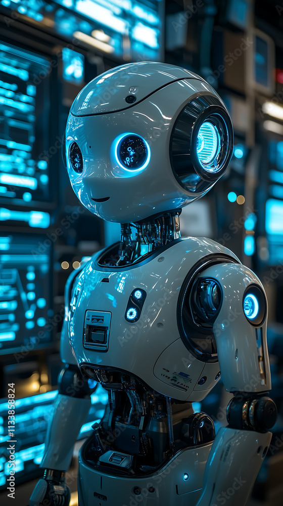 Poster humanoid robot with futuristic technology and advanced engineering design