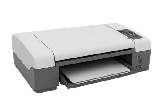 Sleek Grey Printer with Modern Design and Wireless Connectivity Options with isolated on transparent background