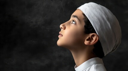 Young Muslim Boy in Prayer: A Portrait of Faith and Hope