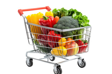 Classic Grocery Cart with a Metal Frame and Spacious Basket for Shopping Trips with isolated on transparent background