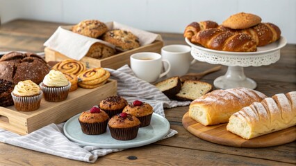 A delightful assortment of freshly baked pastries and sweet treats, perfect for a cozy breakfast or brunch