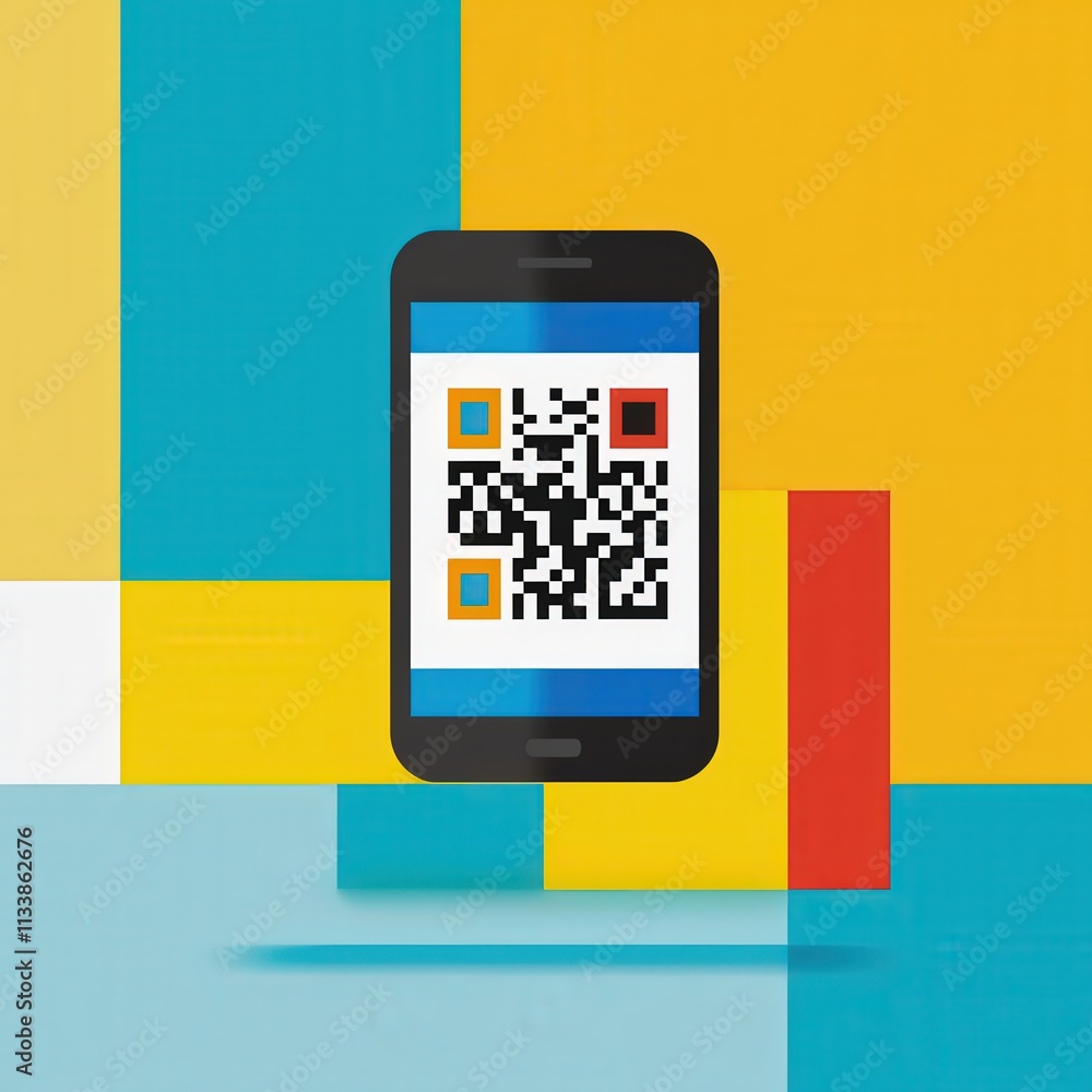 Poster illustration of a qr code scan for quick registration on a mobile device
