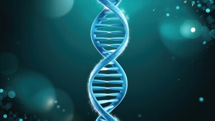 Glowing Blue DNA Helix Structure Against Dark Background