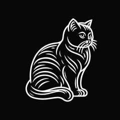 Cat outline vector art black color.