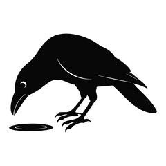 create a crow drinks the water silhouette vector.
