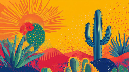 Vibrant celebration of Mexican Independence Day with colorful desert landscape