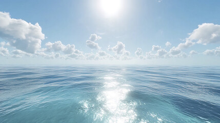 Fototapeta premium Vast ocean horizon with gentle waves and sunlight glistening on water