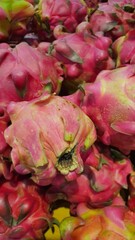 Close up pile of tasty fresh dragon fruit sold at the market as a background.