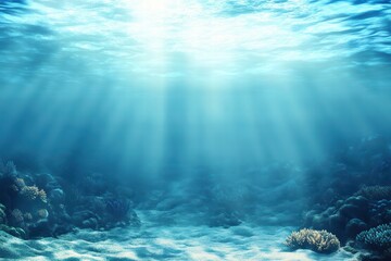 Fototapeta premium Underwater Tranquility Highlighting Coral Reefs and Diverse Marine Life in an Ecosystem Crucial for Conservation. Generative AI