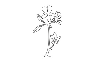 Single one line drawing beauty fresh geranium for wall decor home print art poster. Printable decorative cranesbills flower for card ornament. Continuous line draw design graphic vector illustration