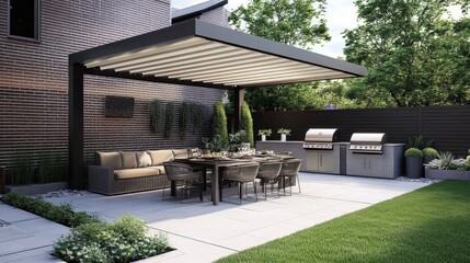 3D rendering of a chic outdoor living area for entertaining.
