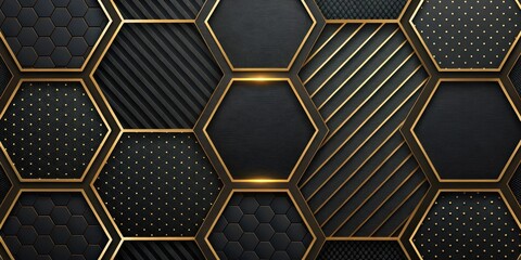 Abstract Black and Gold Hexagon Pattern Design with Geometric Textures