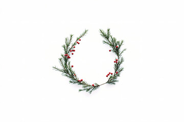 Minimalist Christmas wreath made out of pine branches and small red berries. (Generative AI)