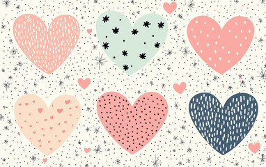 Elegant heart patterns with soft pastel hues create romantic vibe