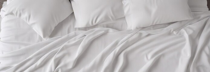 Top view of white bed sheets and neatly rolled towels, rolled up towels, tidy assembly, bed linens close up, daily essentials, furnishings