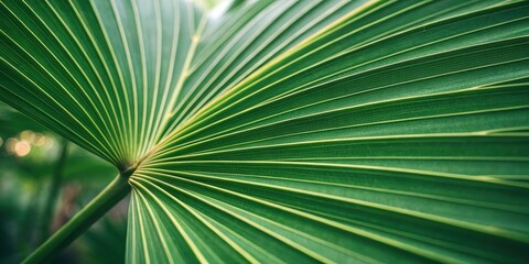 A Detailed Close-Up of a Lush Green Palm Leaf, Showing Its Intricate Vein Structure and Vibrant Color