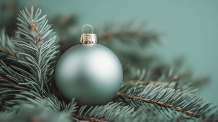 A muted sage background complements the festive elegance of the ornament.