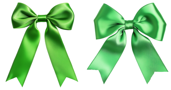 Elegant Green Satin Bows for Decorative and Craft Use isolated on transparent background.