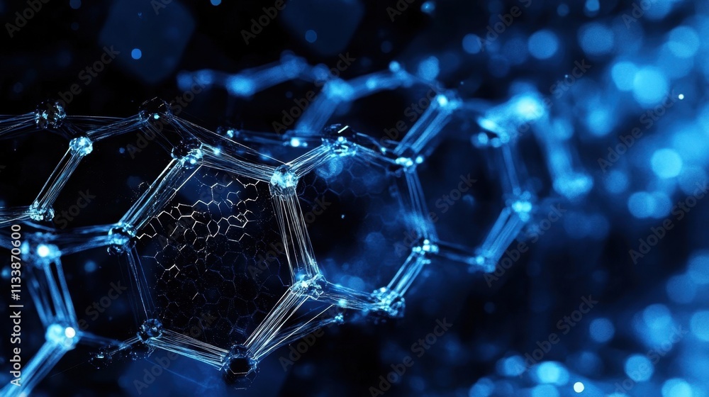 Poster an intriguing abstract hexagonal pattern showcases shades of blue.