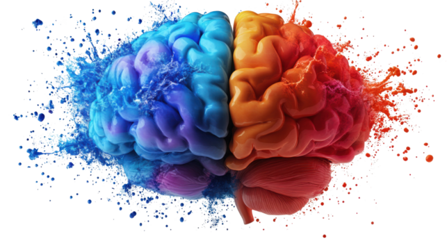 Human brain with colorful splash isolated on white background