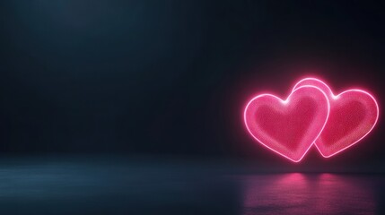 A pair of glowing pink hearts illuminated against a dark background, symbolizing love and affection.