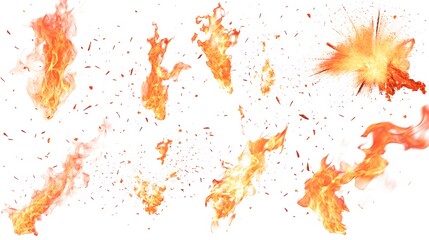 Obraz premium Fiery Explosions and Flames Isolated on White Background