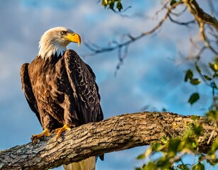 Obraz premium Majestic Bald Eagle Perched on Tree Branch in Natural Habitat