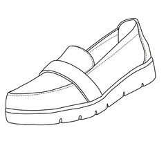 Women's Slip On Loafers Comfort Memory Foam Dress Shoes Line art, Technical sketch hand drawing outline vector doodle side isometric view isolated on white background for coloring page
